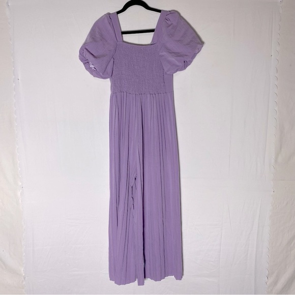 Women’s Lilac Purple Wide Pleated Leg Jumpsuit With Puff Sleeves S - Picture 2 of 16